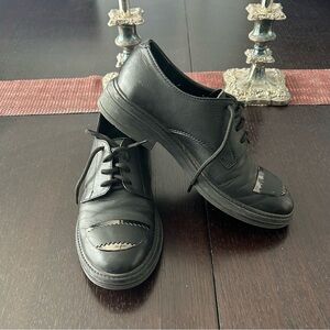 Olli Women’s  Black Leather Derby Shoes with Toe Embellishments. Size EU 38